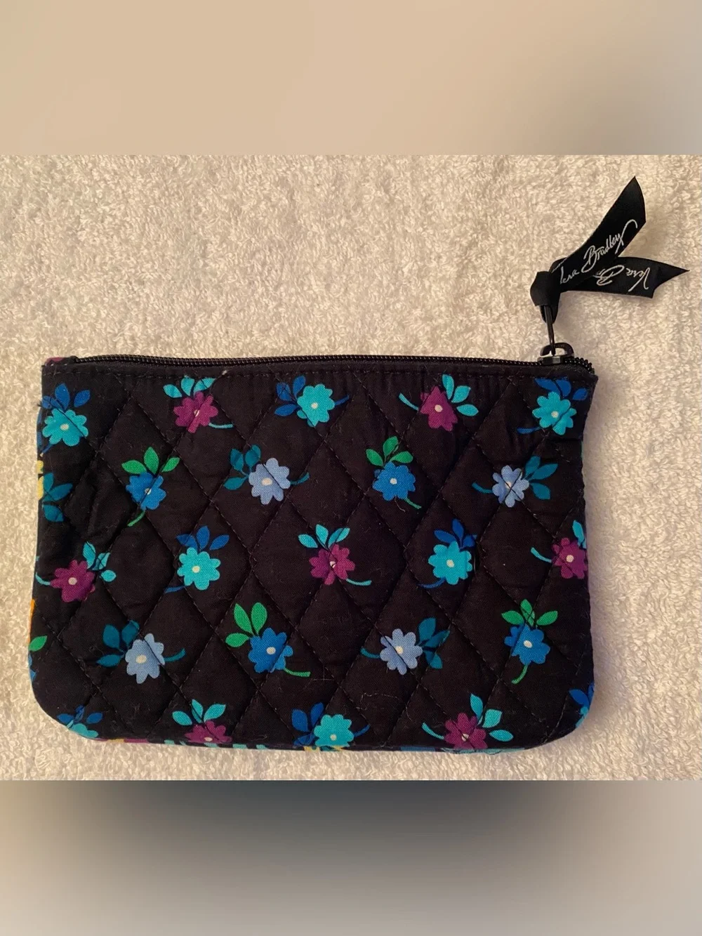 Vera Bradley Midnight Blue Quilted Cotton Floral Pouch Cosmetic Bag